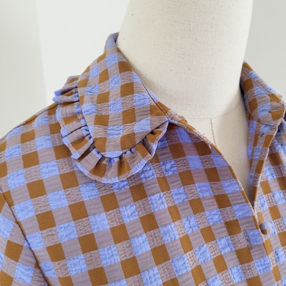 Vintage Periwinkle and Brown Checkered Mini Dress - Picture 2 of 14